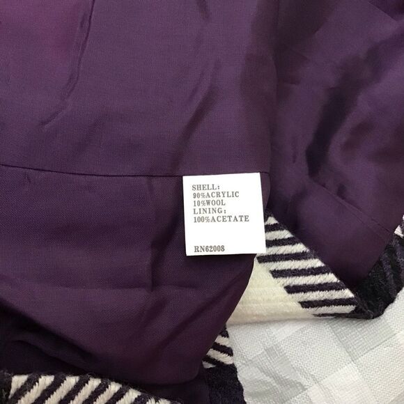 INSIGHT blazer acrylic blend wool tweed plaid ecru checker white black purple 16 - Picture 6 of 14